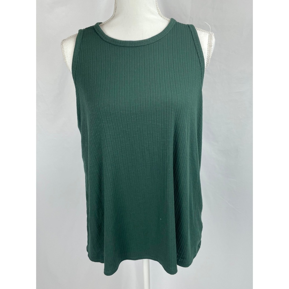 Old Navy Women Large Luxe Green Ribbed Tank Top Sleevless Shirt High Neck